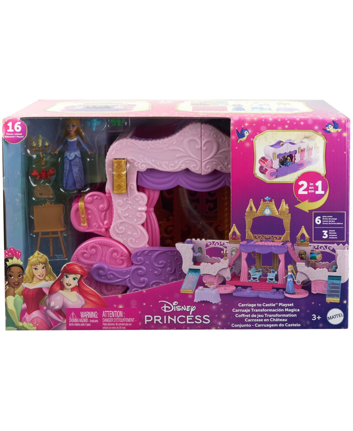 Disney Princess Carriage To Castle Playset With Aurora Doll & Accessories In Multi-color