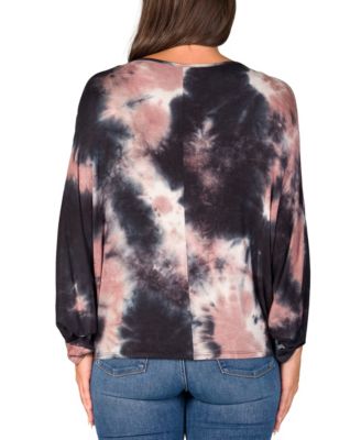 Women's Mocha Tie Dye Batwing Sleeve Relaxed Fit Top