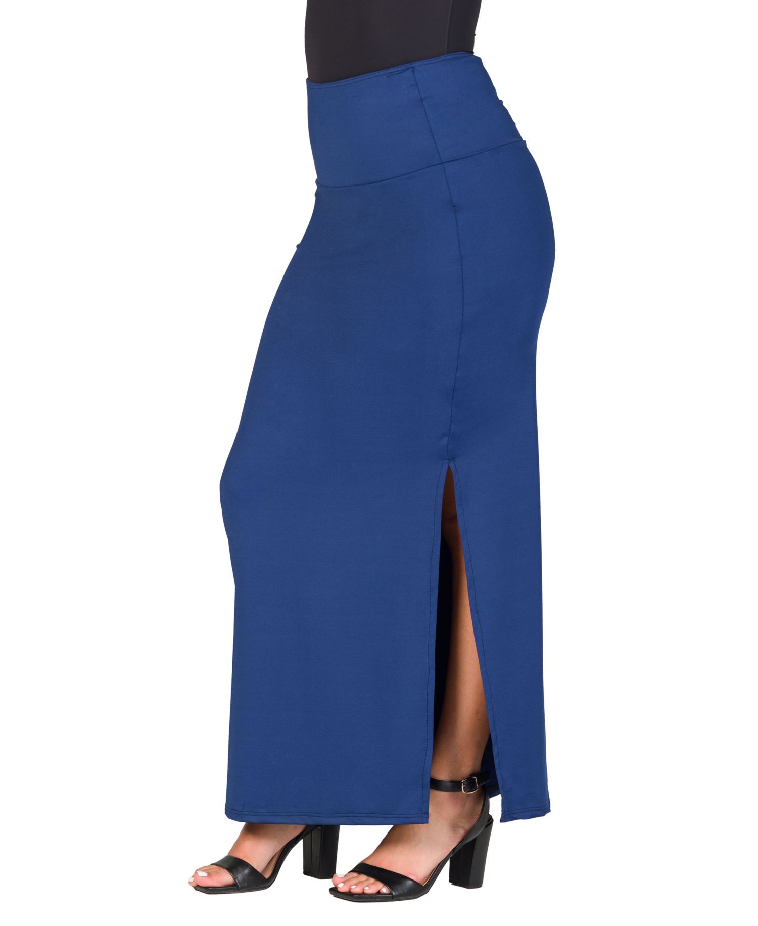 Women's Versatile Side Slit Elastic Waist Maxi Skirt