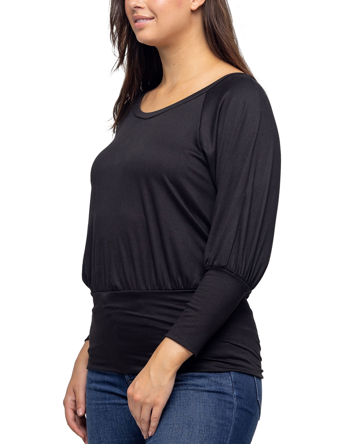 Shop 24seven Comfort Apparel Women's Round Neck Long Sleeve Banded Bottom Top In Emerald