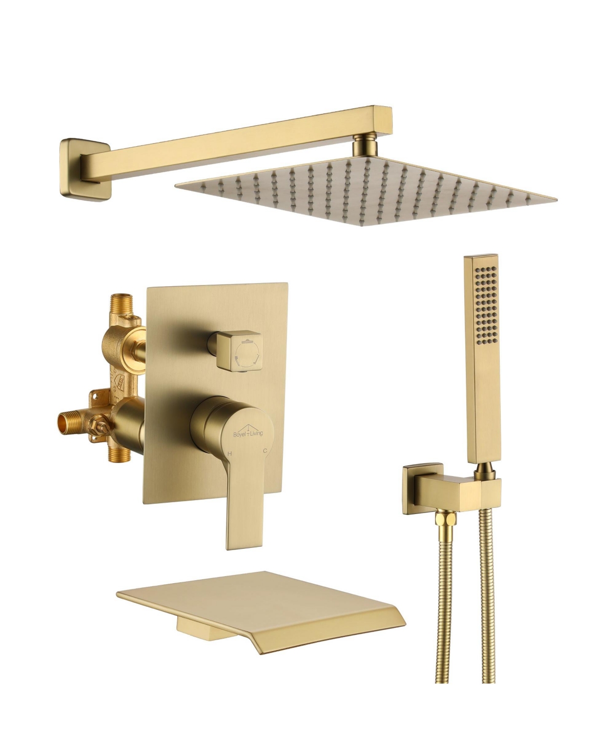 Wall Mount Single-Handle 1-Spray Tub and Shower Faucet - 10 Inch (Valve Included) - Brushed gold