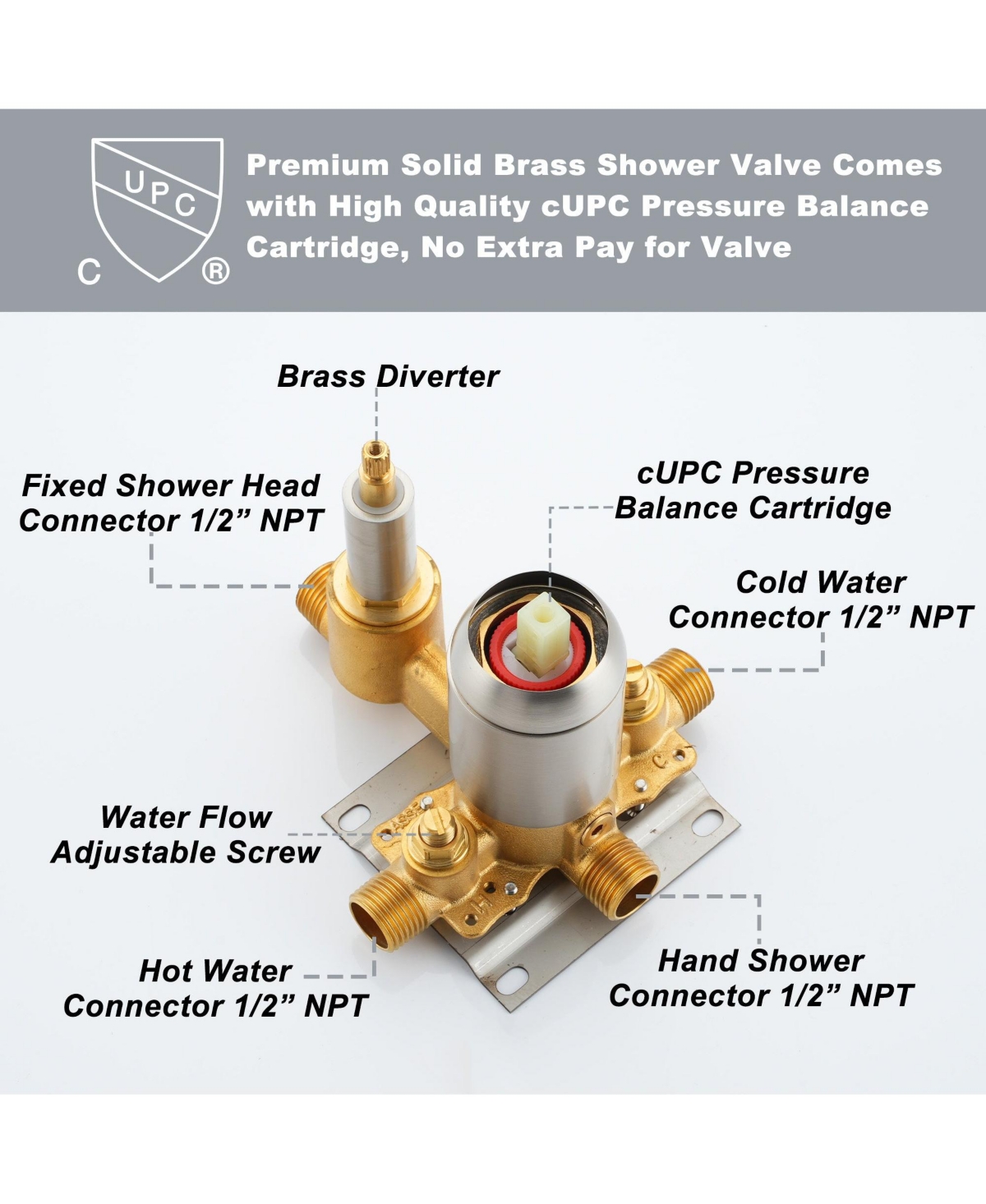 Boyel Living 1-Spray Patterns with 2.5 Gpm in. Wall Mount Dual Shower Heads with Pressure Balance Valve
