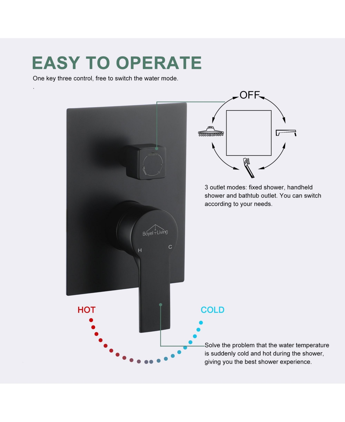 Boyel Living Ceiling Mount Single-Handle 1-Spray Tub and Shower Faucet - Inch (Valve Included) - Matte black