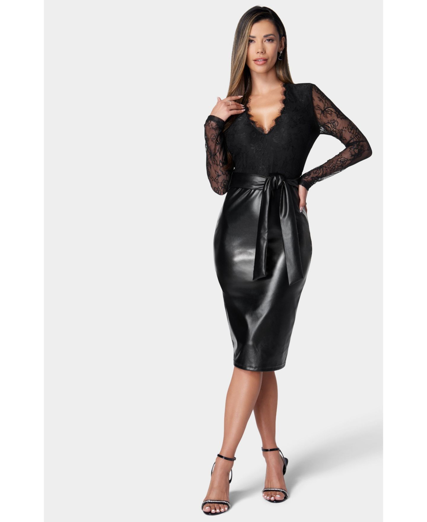 Женское платье Bebe Faux Leather Skirt, цвет: Чёрный — фото 4