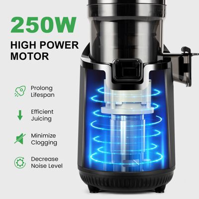 Slow Masticating Cold Press Juicer, Extra-Wide 5.1" Feed Chute, 250W High-Yield Juicer with 1 FREE Extra Auger