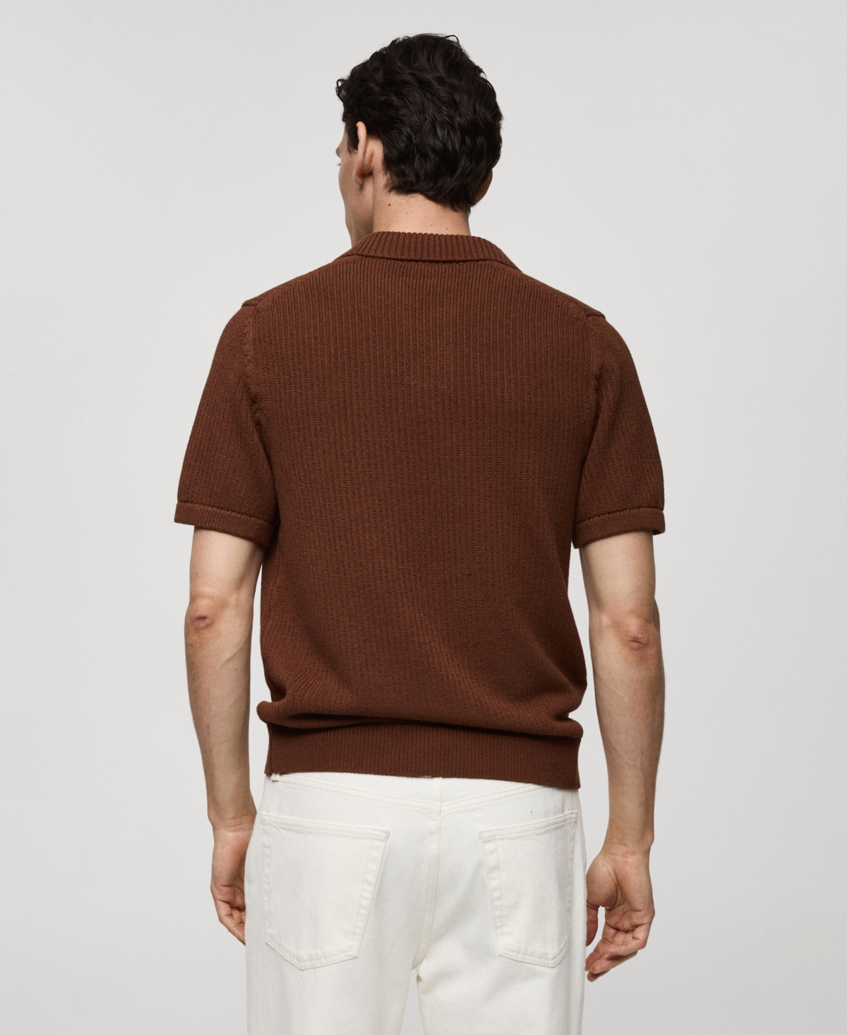 Mango Men's Ribbed Knit Polo Shirt