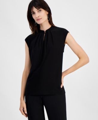Kasper - Women's Cap-Sleeve Band-Collar Top