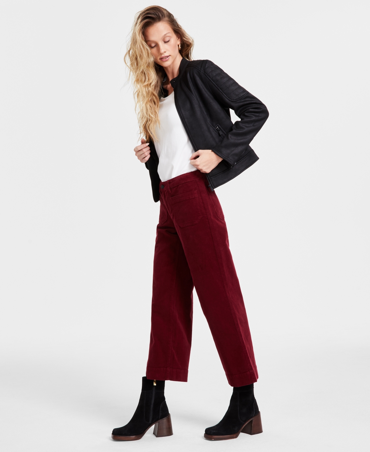 LIVERPOOL LOS ANGELES WOMEN'S MID-RISE CROP WIDE-LEG CORDUROY PANTS 