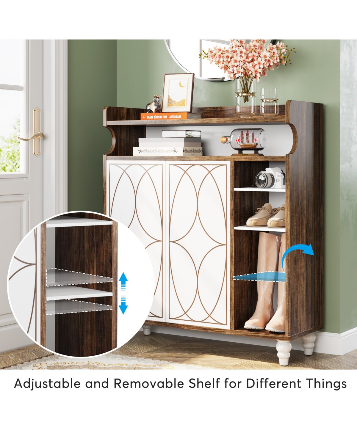 Tribesigns Shoe Cabinet with Doors, Shoe Storage Cabinet with Adjustable Shelves, Freestanding Shoes Rack Wooden Shoe Organizer for Entryway, Hallway,