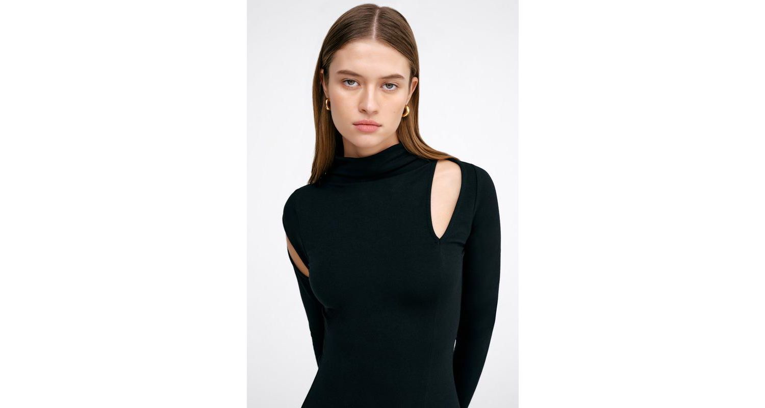 Women's Park Mock-Neck Cutout Thumbhole Side-Slit Casual Midi Dress
