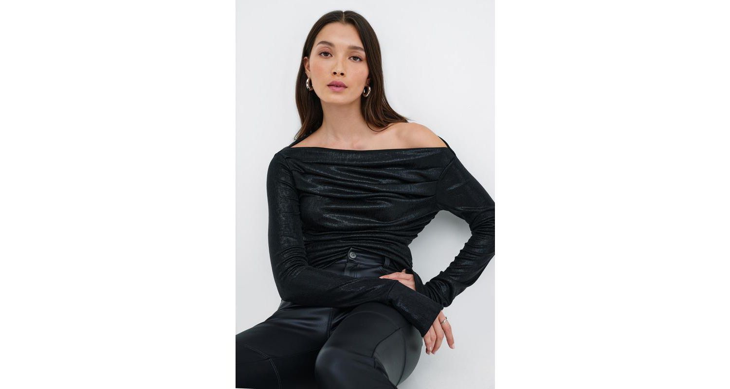 Women's Cooper Metallic Convertible Boat-Neck Draped Top