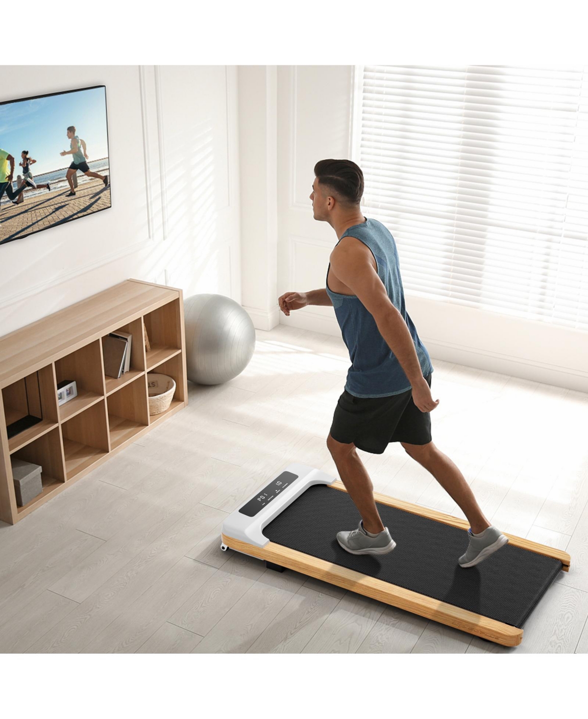 Slickblue Under Desk Treadmill with Remote Control and Led Display for Home Office - Black, Natural