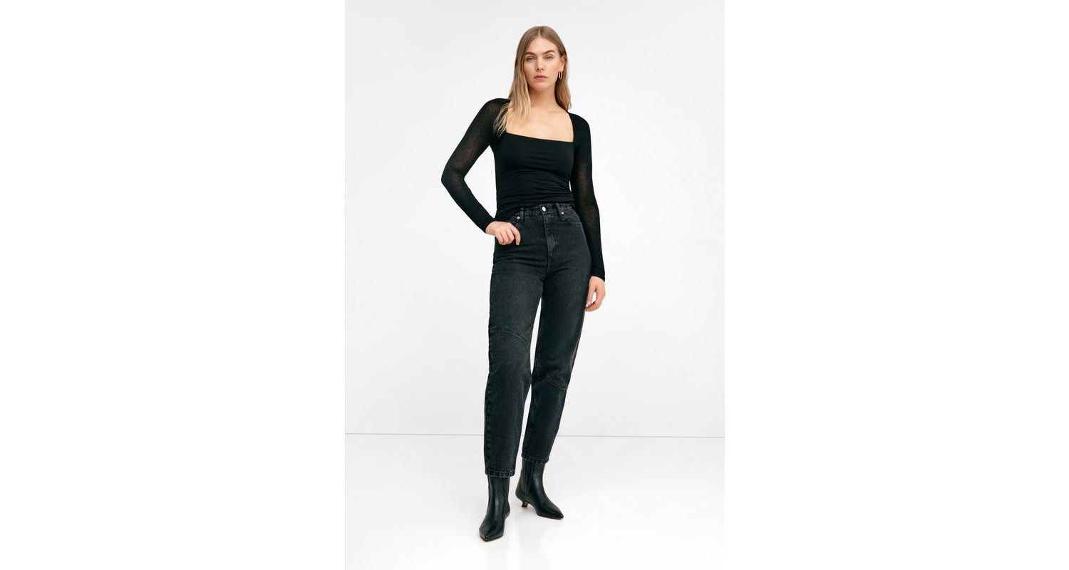 Women's Lonnie Fitted Jersey Top with Sheer Raglan Sleeves