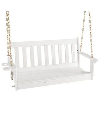 54 Inch HDPE Patio Porch Swing with Cup Holder-White