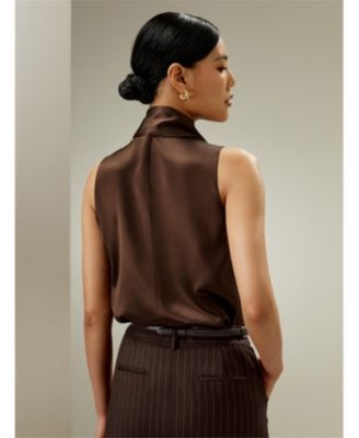 Women's Sleeveless Tie-Neck Silk Blouse