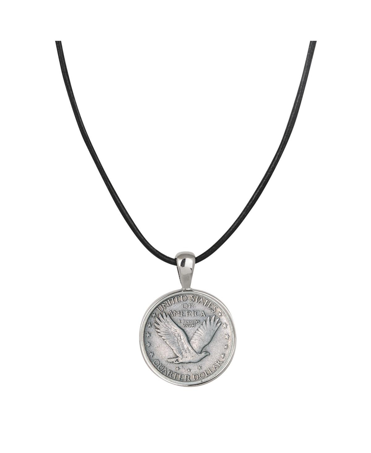 16370 Standing Liberty Silver Quarter Pendant with Leather Cord for Men - Reverse - Open miscellaneous