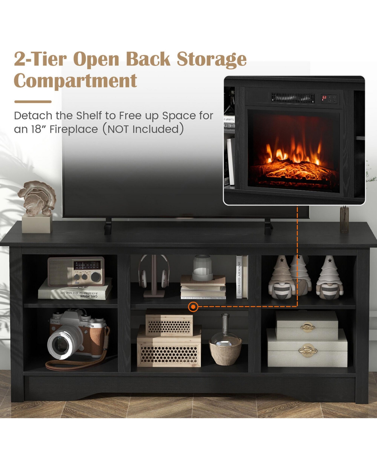 Gymax 58'' Tv Stand Entertainment Center w/ 3-Adjustable Shelves for 65'' Tv Black