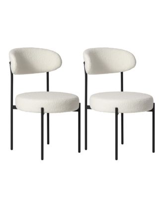 Mid-Century Modern Upholstered Sherpa Round Dining Chairs (Set of 2)