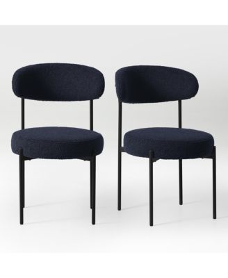 Mid-Century Modern Upholstered Sherpa Round Dining Chairs (Set of 2)