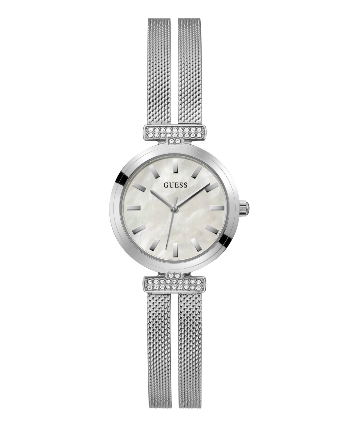 Guess Women's Analog Silver Tone Stainless Steel And Mesh Watch, 28mm In Silver Tone