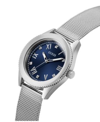 Men's Analog Silver Tone Mesh Watch, 44mm