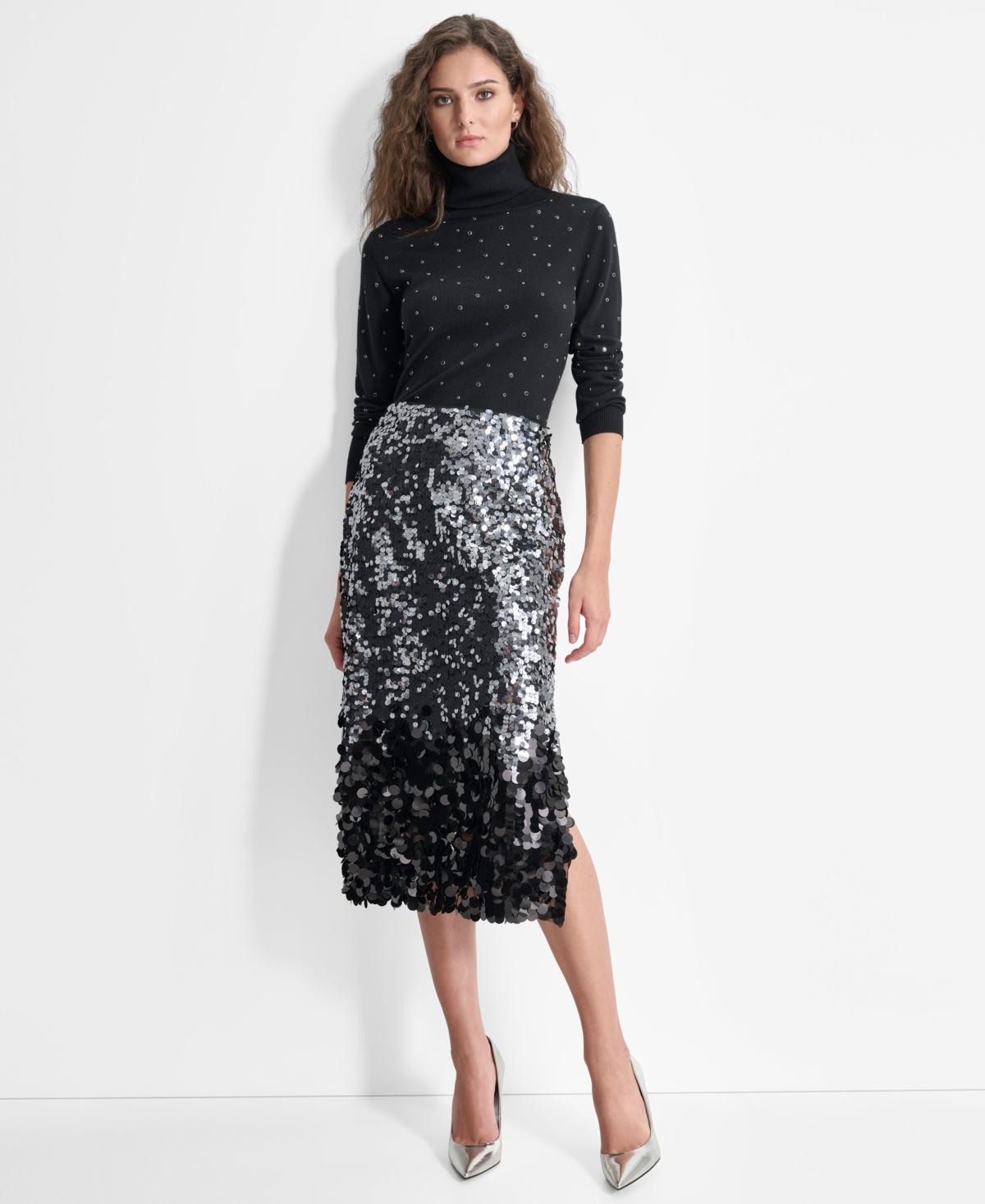 Dkny Women's Multi-Scale Sequin Pull-On Midi Skirt -gunmet