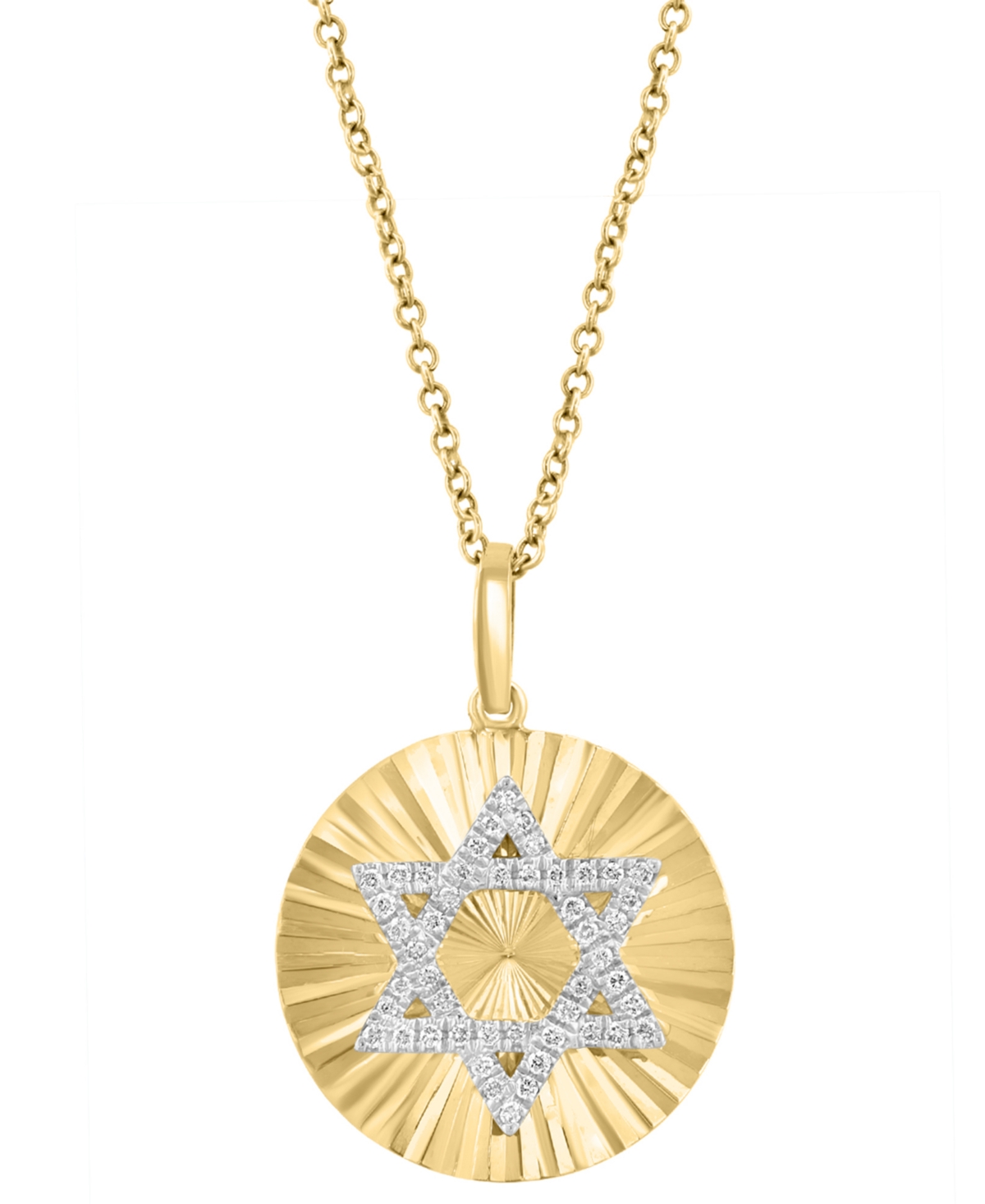 Effy Collection Effy Diamond Star Of David Sunray 18" Pendant Necklace (1/8 Ct. T.w.) In 14k Gold In Yellow Gol