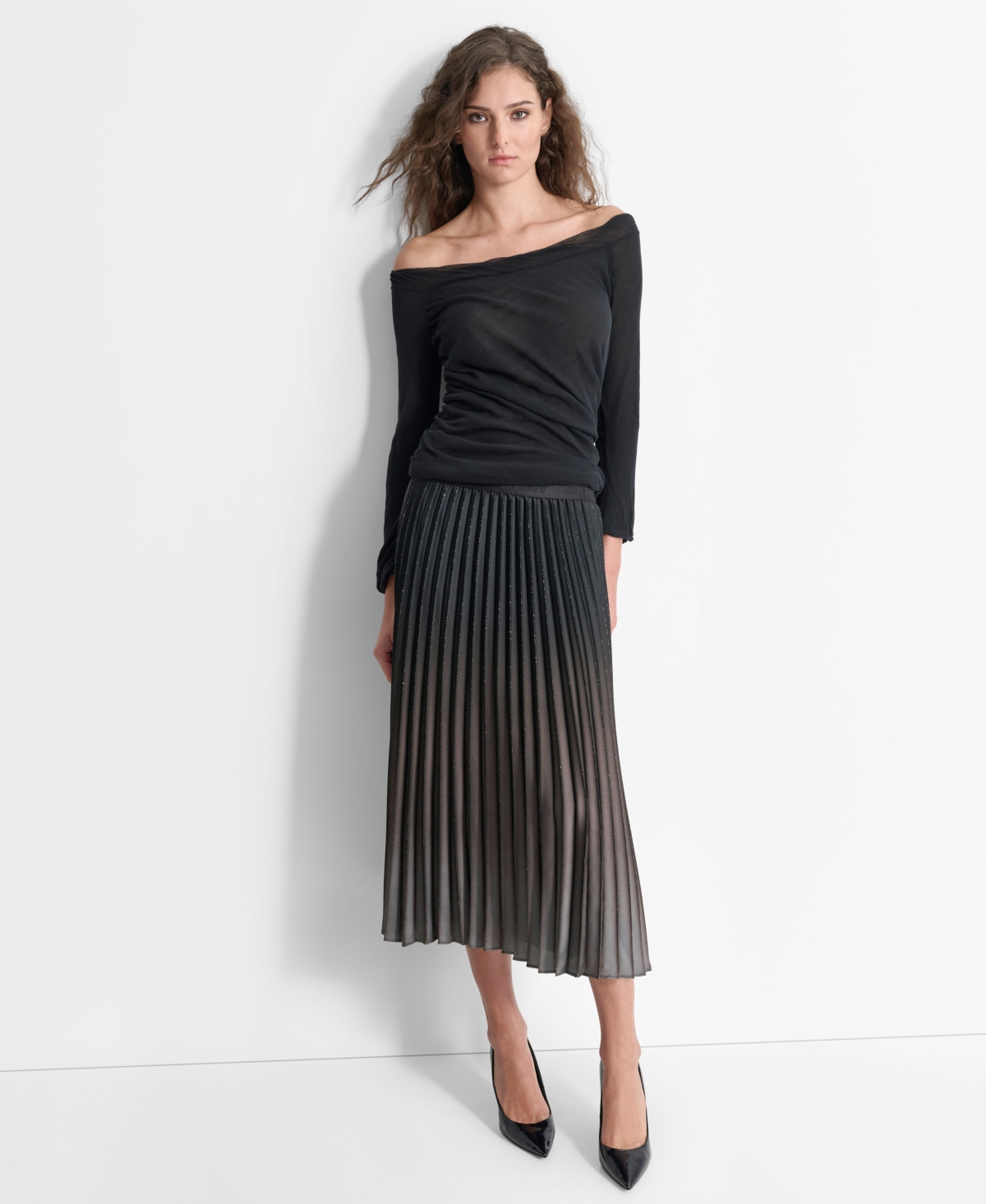 Dkny Women's Off-The-Shoulder Long-Sleeve Wrap-Hem Top