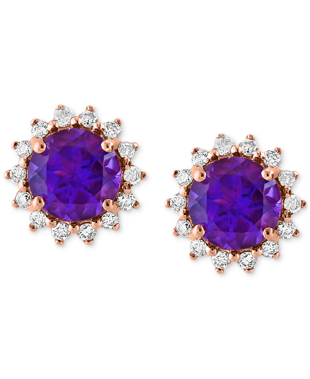 Effy Collection Effy Amethyst (1-5/8 Ct. T.w.) & Diamond (1/5 Ct. T.w.) Halo Stud Earrings In 14k Rose Gold (also In In Amethyst