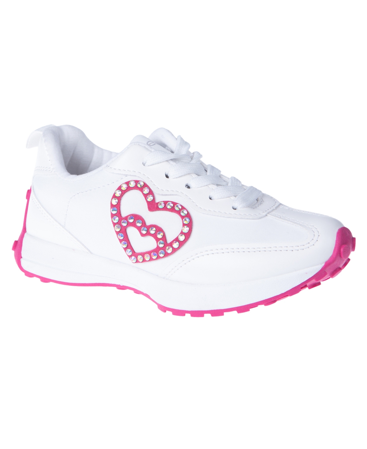 Shop Bebe Little And Big Girls Embellished Heart Patch Jogger Sneaker In White