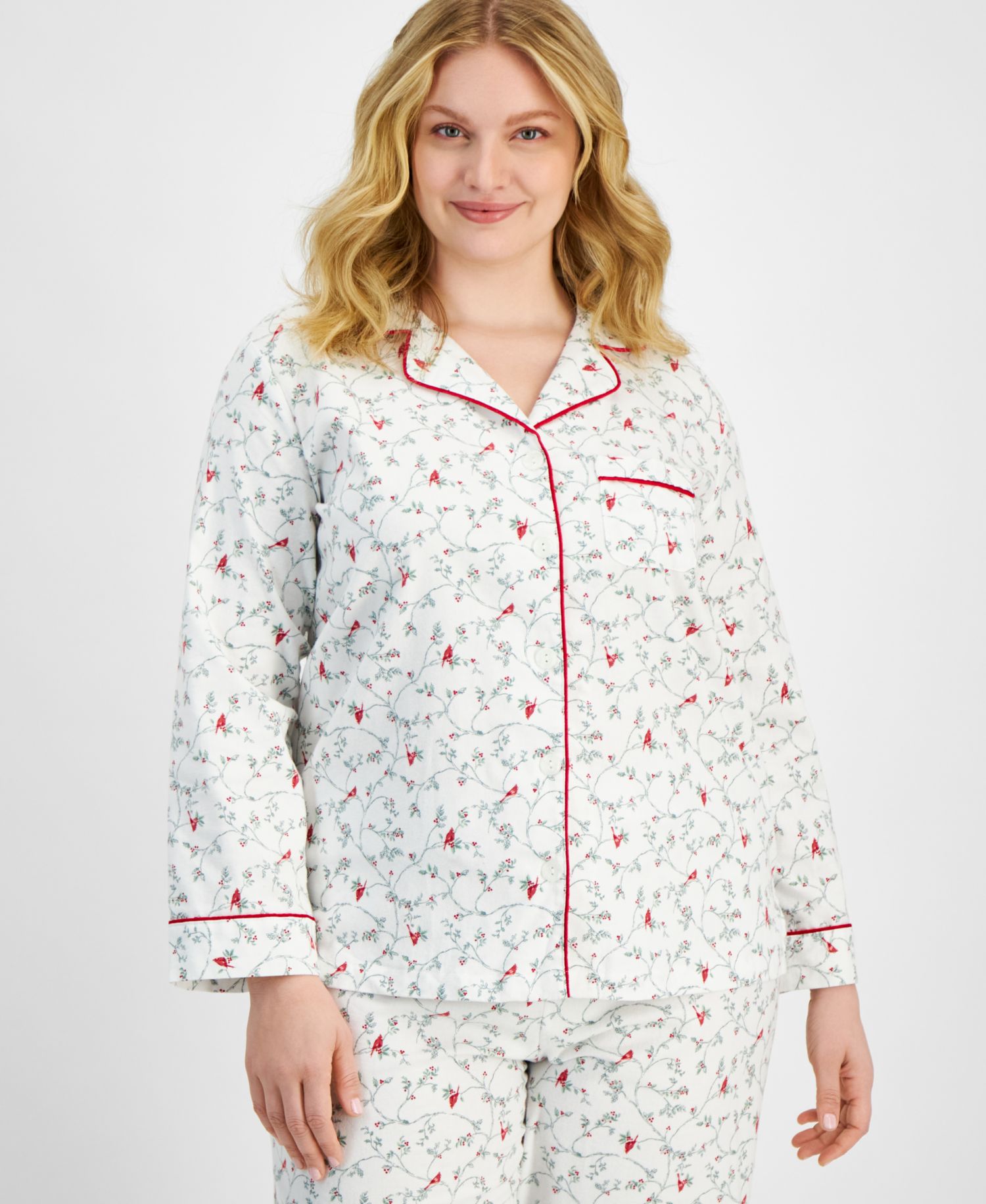 Plus Size Cotton Flannel Printed Pajama Set