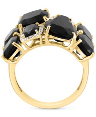 EFFY&reg; Blue Topaz (11-3/4 ct. t.w.) & Diamond (1/6 ct. t.w.) Cluster Statement Ring in 14k Gold