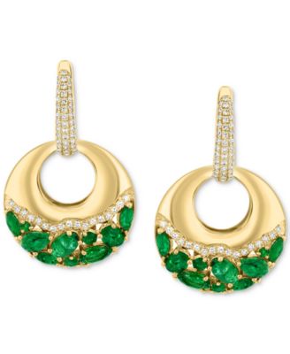 EFFY&reg; Emerald (2-1/2 ct. t.w.) & Diamond (3/8 ct. t.w.) Dangle Hoop Earrings in 14k Gold