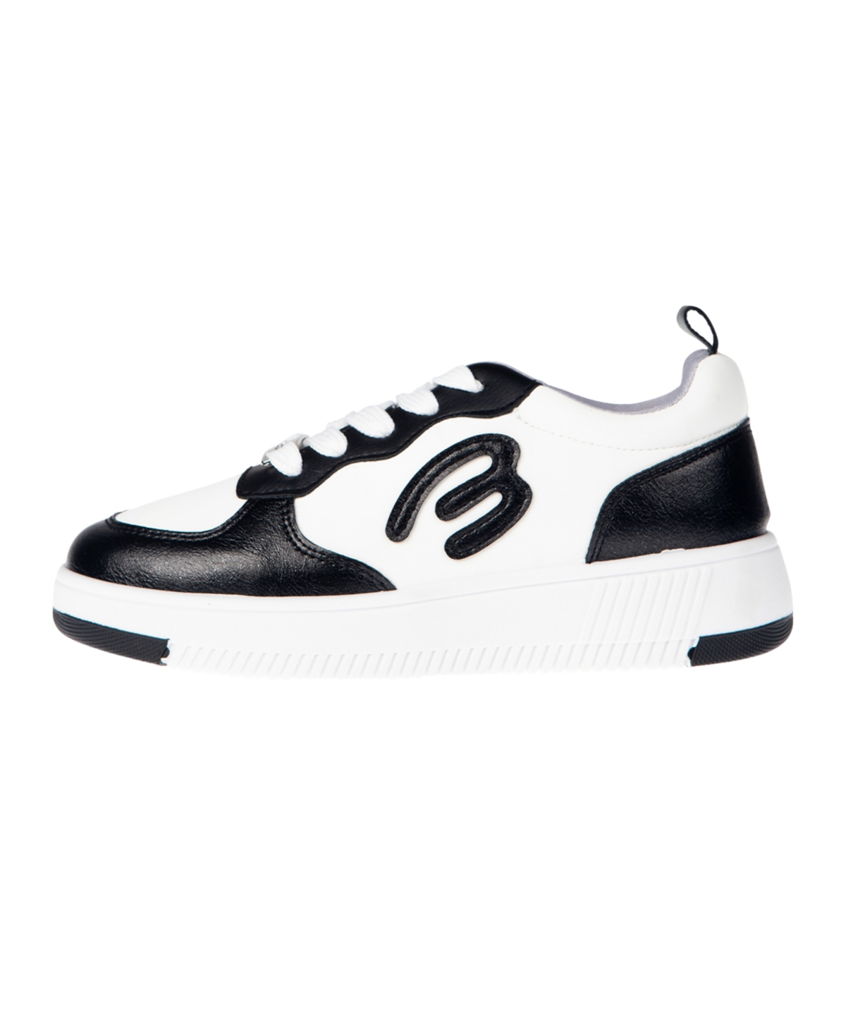 Bebe Little And Big Girls Low Top Court "b" Applique Sneaker In White,black