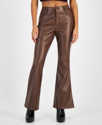 Juniors' Faux-Leather Five-Pocket Flare Pants
