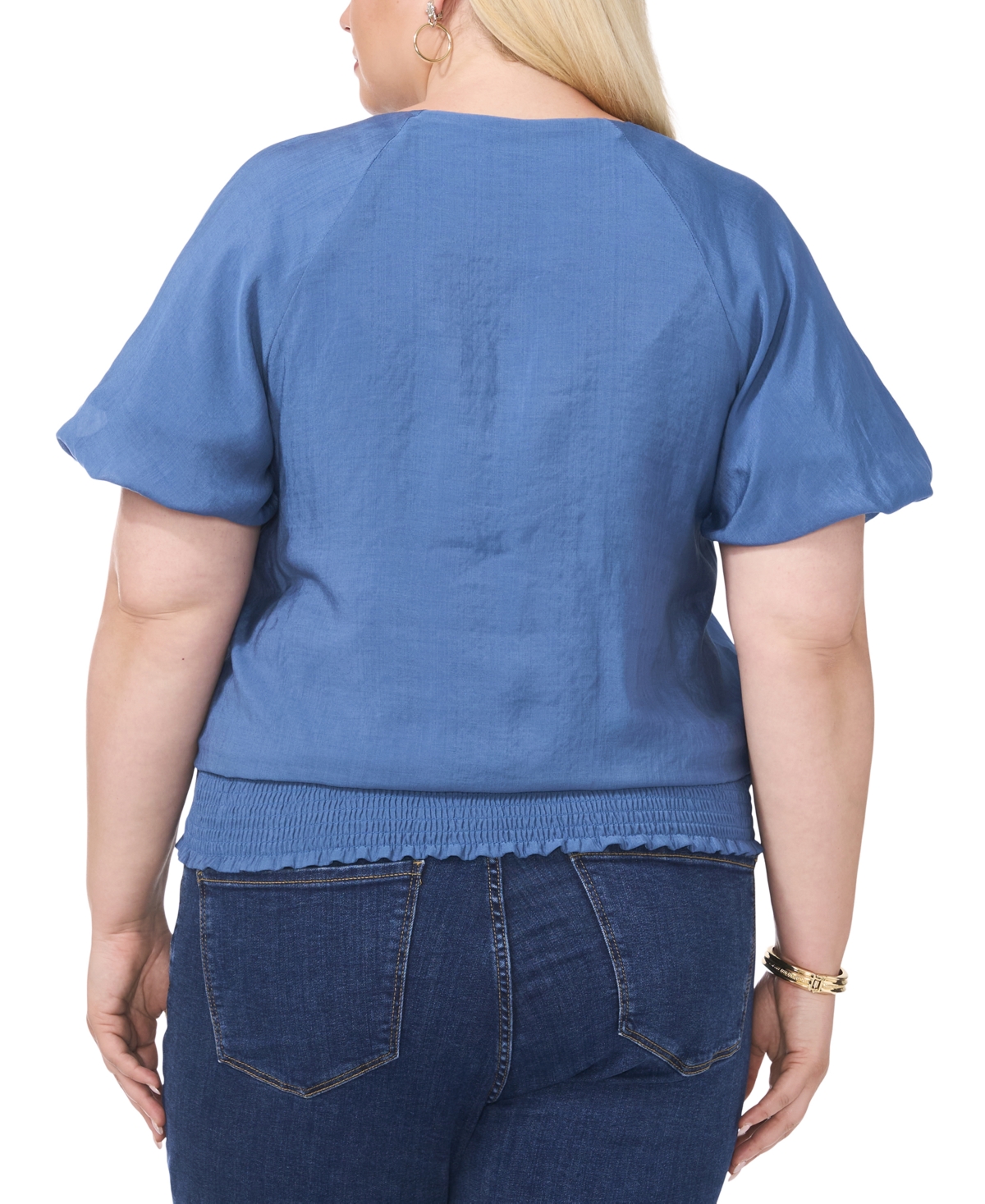 Vince Camuto Plus Size Puff-Sleeve Smocked-Waist Blouse