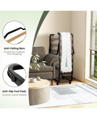 Twin Size Folding Bed with Foam Mattress and Lockable Wheels