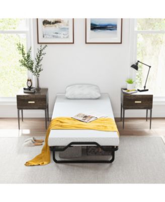Twin Size Folding Bed with Foam Mattress and Lockable Wheels
