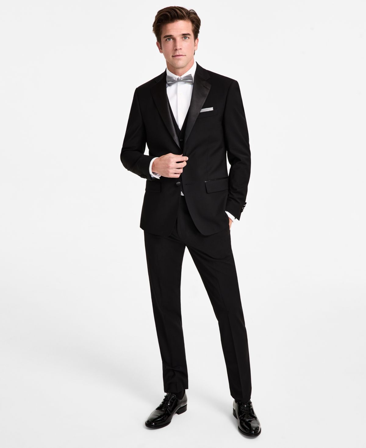 Мужской приталенный смокинг из смесовой шерсти, разделяющий