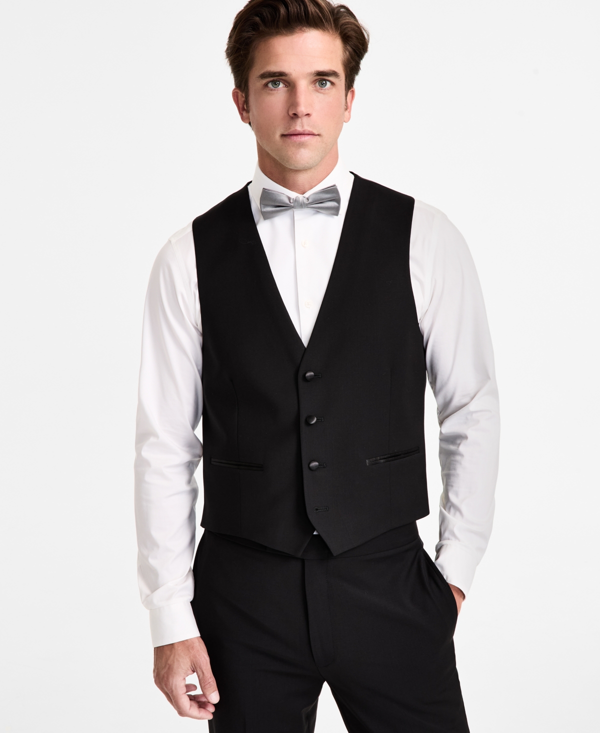 Calvin Klein Men's Slim-fit Wool-blend Tuxedo Vest In Black