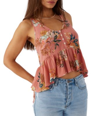 O'Neill - Juniors' Floral-Print Alina Racerback Peplum Top
