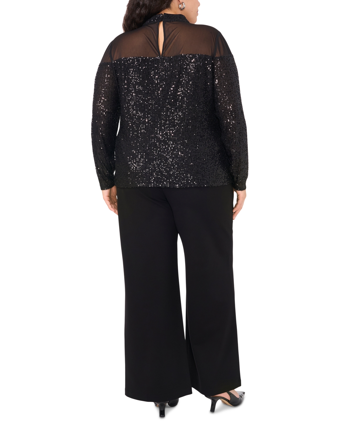 Vince Camuto Plus Size Illusion-Trim Sequined Top