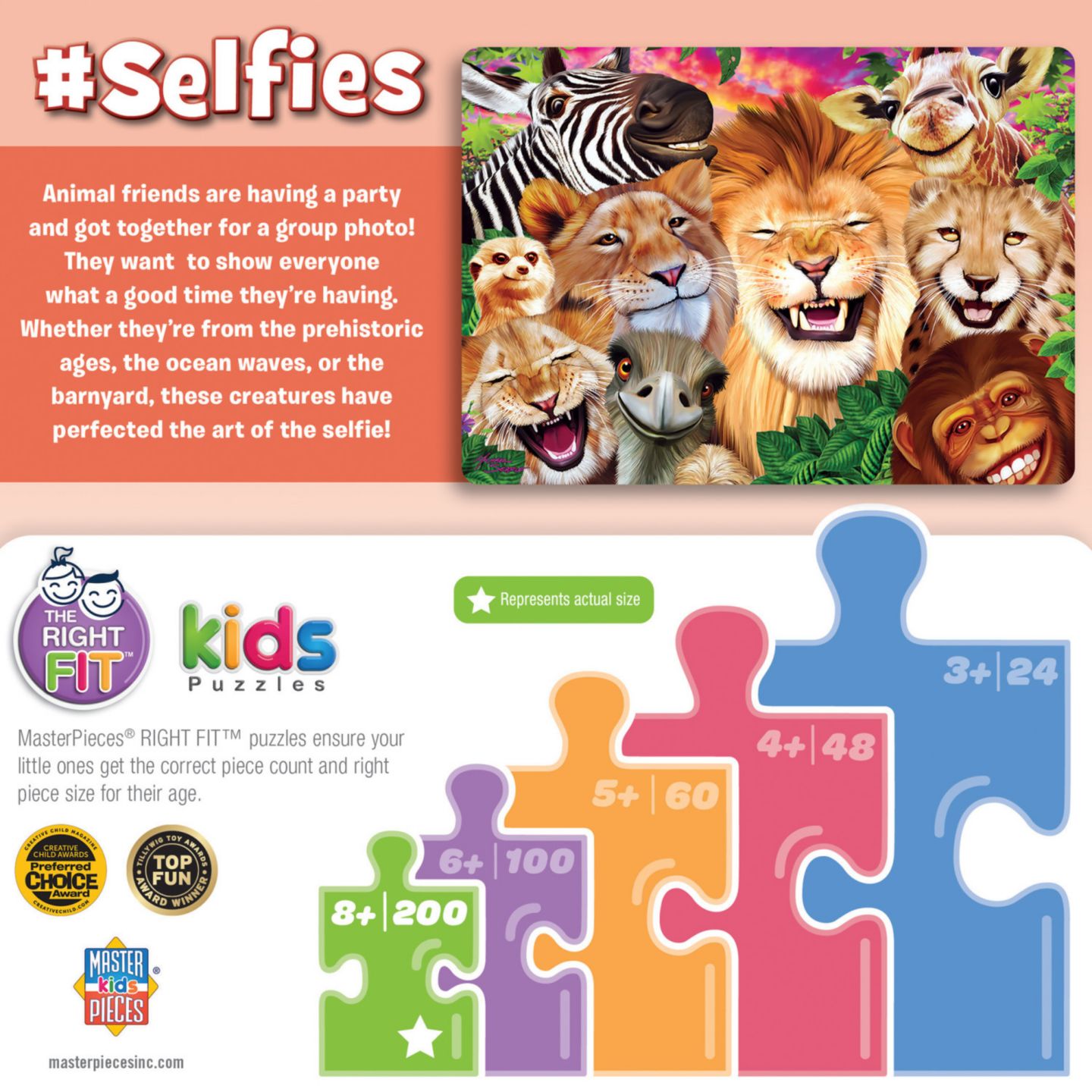 Детские игрушки MasterPieces Puzzles Selfies - Safari Sillies 200 Piece Jigsaw Puzzle, цвет: Разноцветный — фото 2