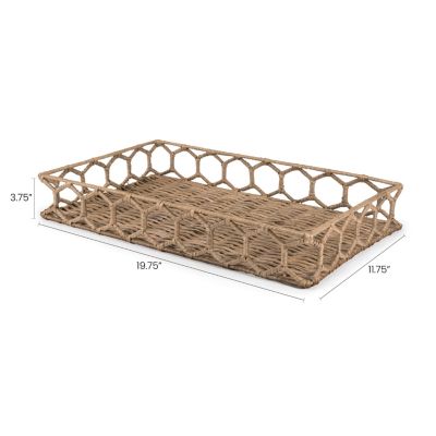Jonathan Y Honeycomb 19.75" Rustic Bohemian Hand-Woven Rattan Tray