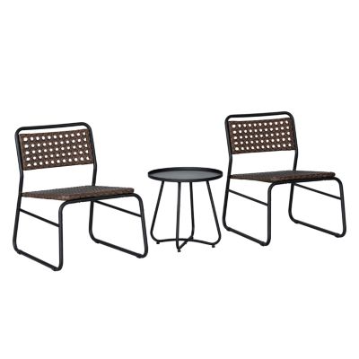 Freja 3-Piece Mid-Century Modern Faux Rattan Conversation Outdoor Patio Set