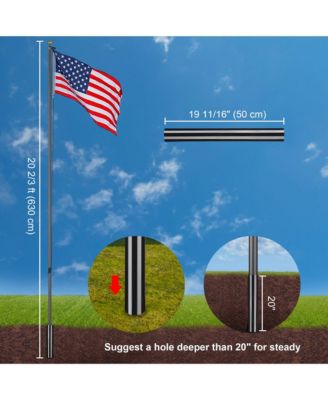 Bravery 20 Ft Aluminum Sectional Flagpole with 3x5 Ft US Flag Gold Ball Outdoor