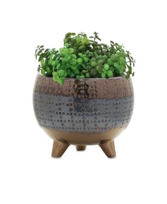Dotted Ceramic Planter With Pewter Accent 5.25"h