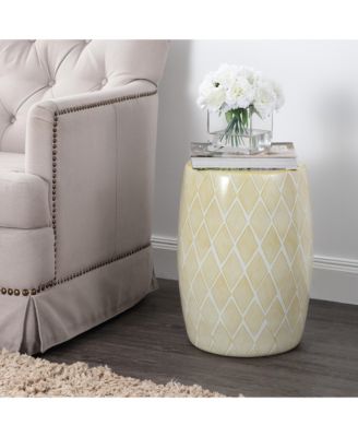 Moroccan Diamonds 18" Ceramic Drum Garden Stool, Yellow