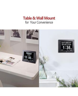 8" Large Digital LCD Day Clock 6-Alarm Dimmable Calendar Dementia Home Wall Table Black
