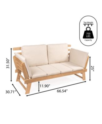 Hartley 2-Seat Modern Scandinavian Folding Wood Outdoor Day Bed Sofa, Beige/Light Teak